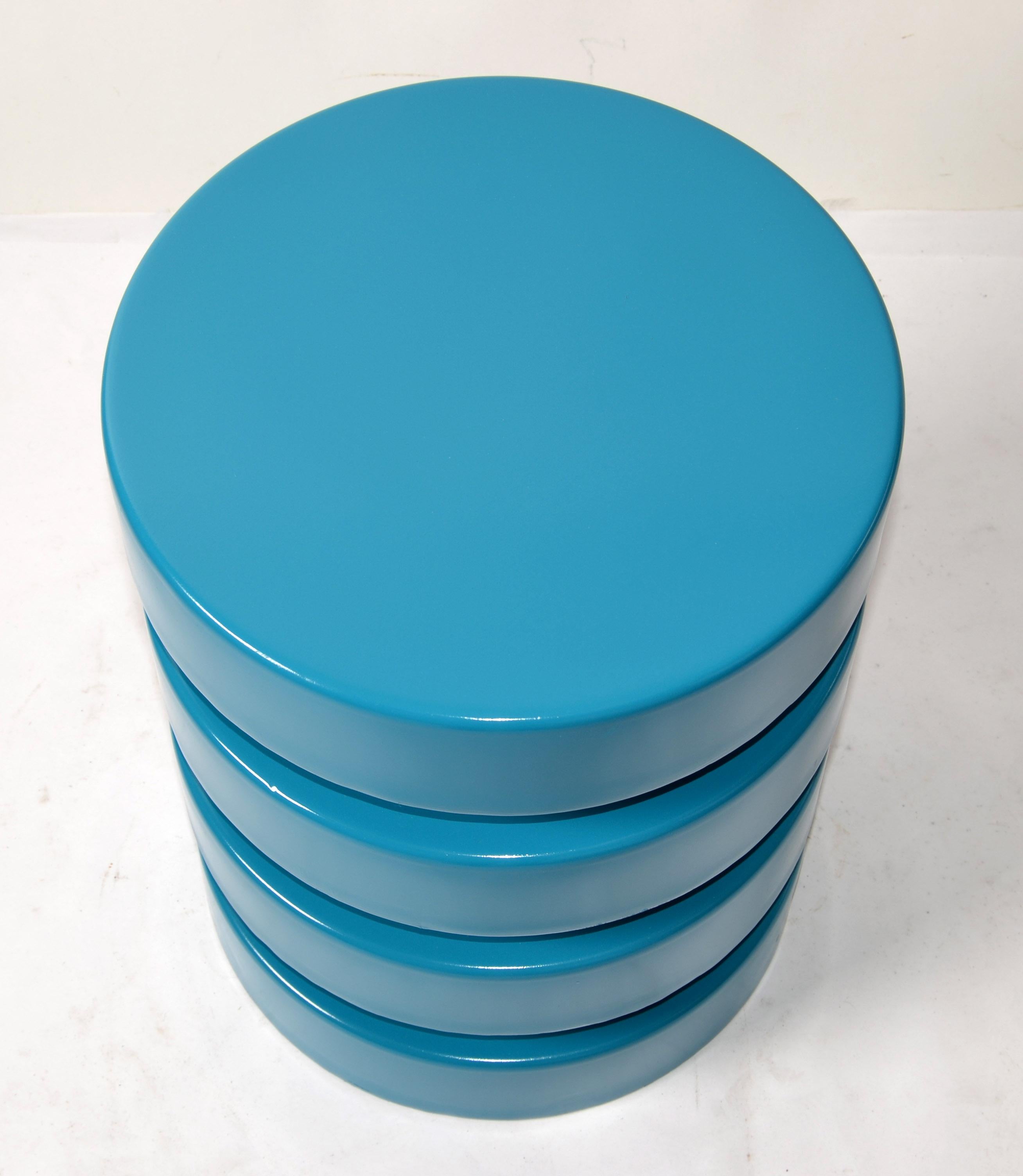 American 1970 Machine Age Heavy Turquoise Finished Coil Shape Column Side End Drink Table For Sale