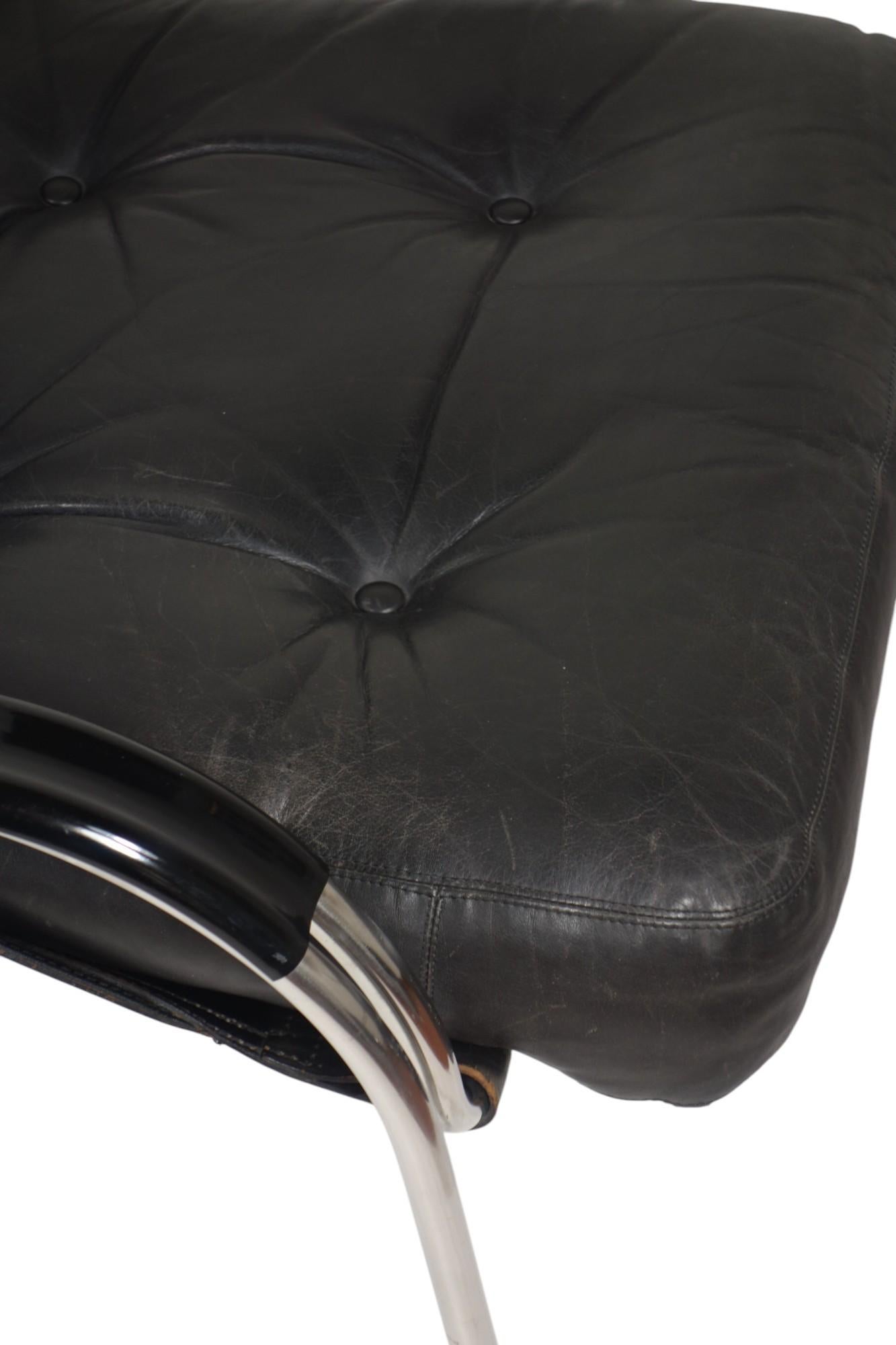 1970 Maggiolina Marco Zanuso Zanotta Design Sillón de cuero negro primera edición en venta 3