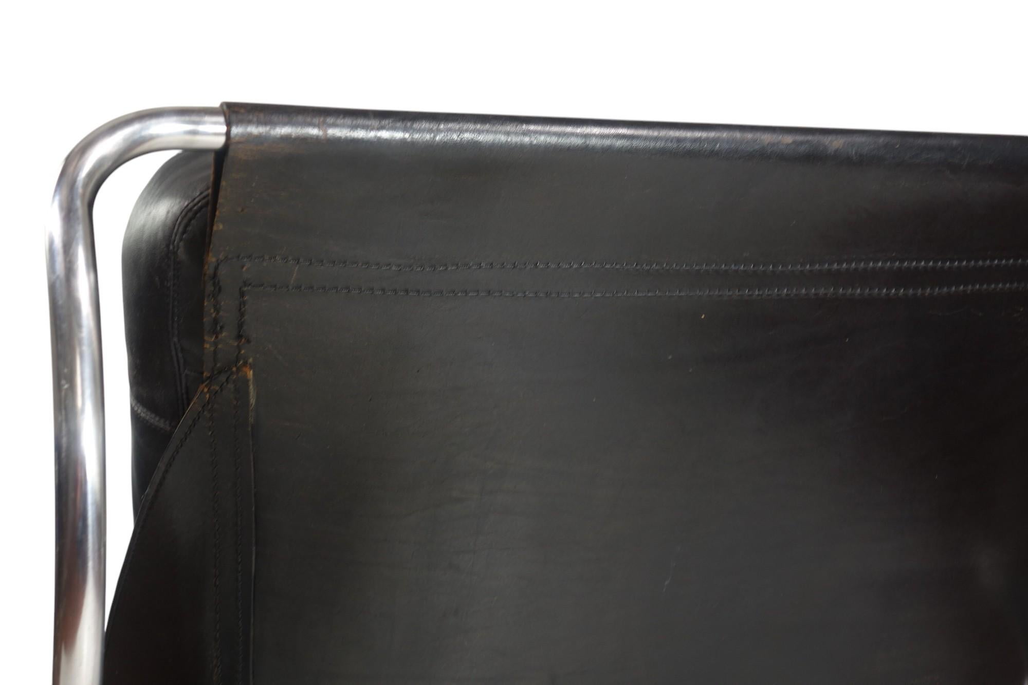 1970 Maggiolina Marco Zanuso Zanotta Design Sillón de cuero negro primera edición en venta 4