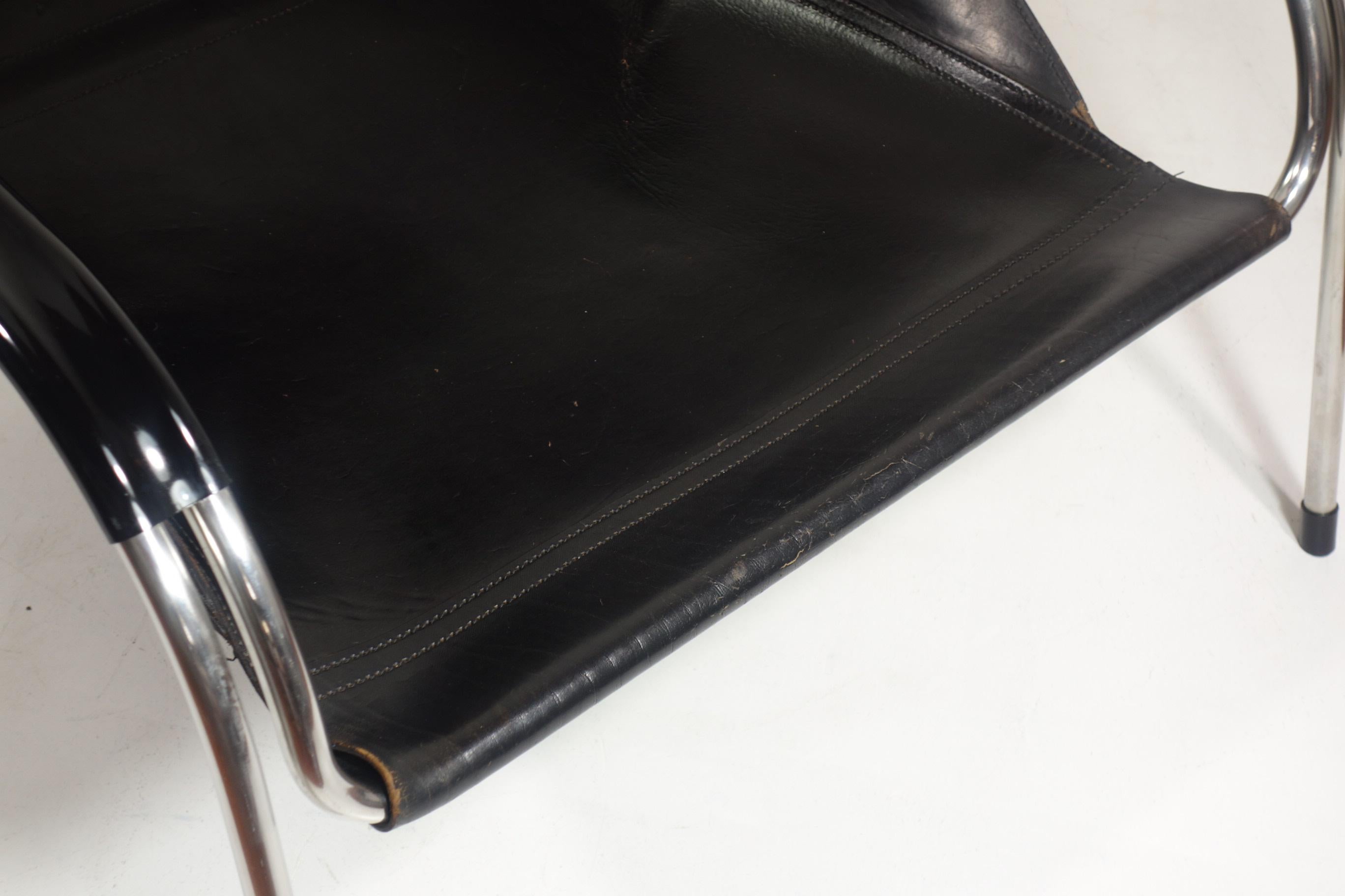 1970 Maggiolina Marco Zanuso Zanotta Design Sillón de cuero negro primera edición en venta 10