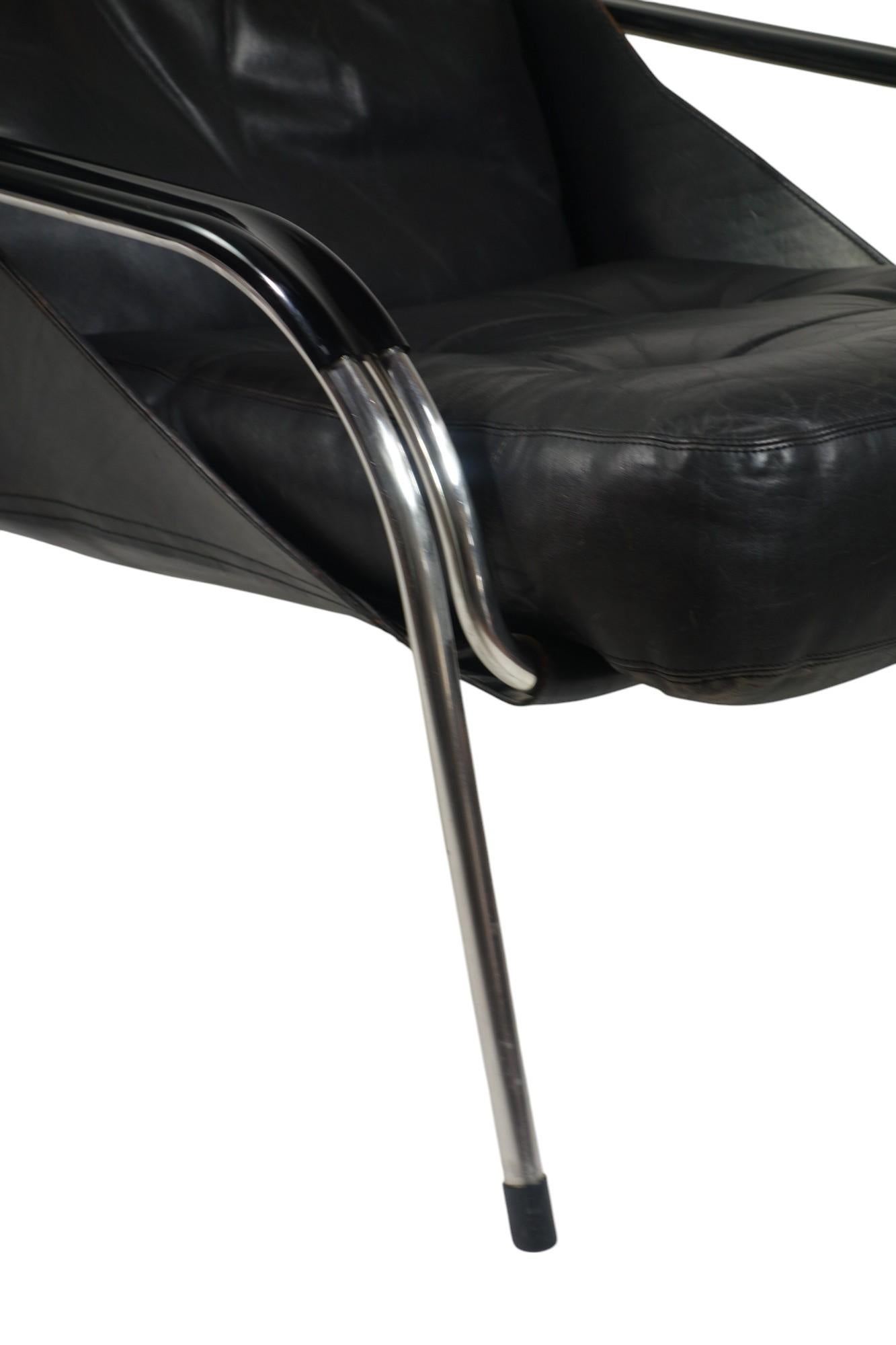 1970 Maggiolina Marco Zanuso Zanotta Design Sillón de cuero negro primera edición Italiano en venta