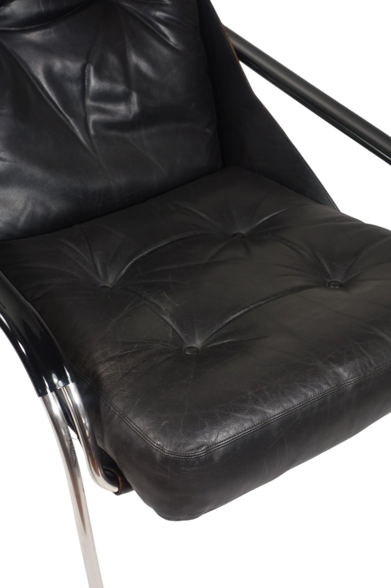 1970 Maggiolina Marco Zanuso Zanotta Design Sillón de cuero negro primera edición en Bueno estado para la venta en Brescia, IT