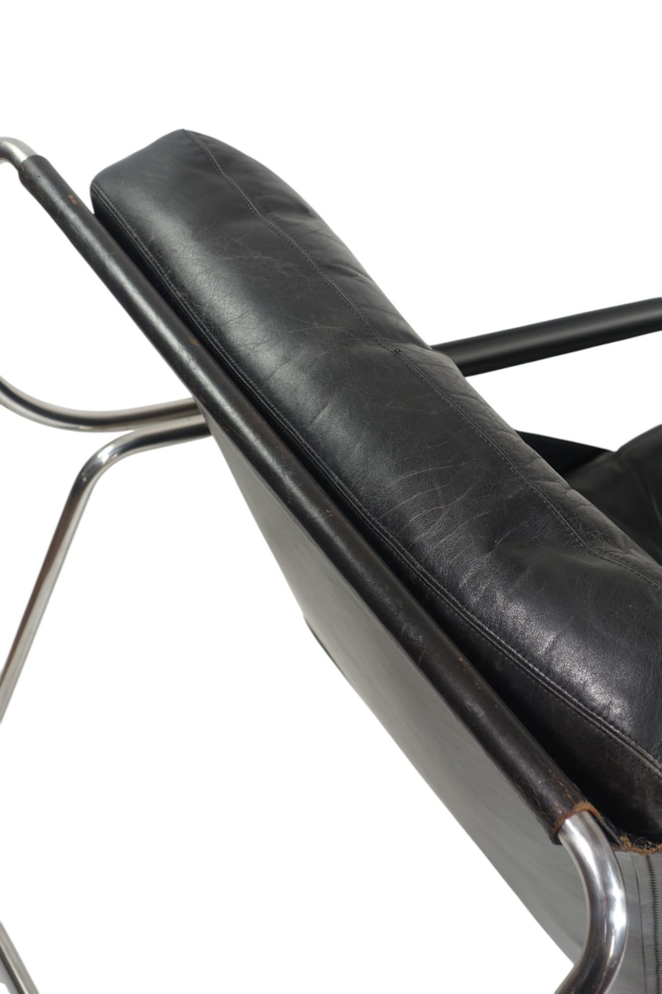 1970 Maggiolina Marco Zanuso Zanotta Design Sillón de cuero negro primera edición Metal en venta