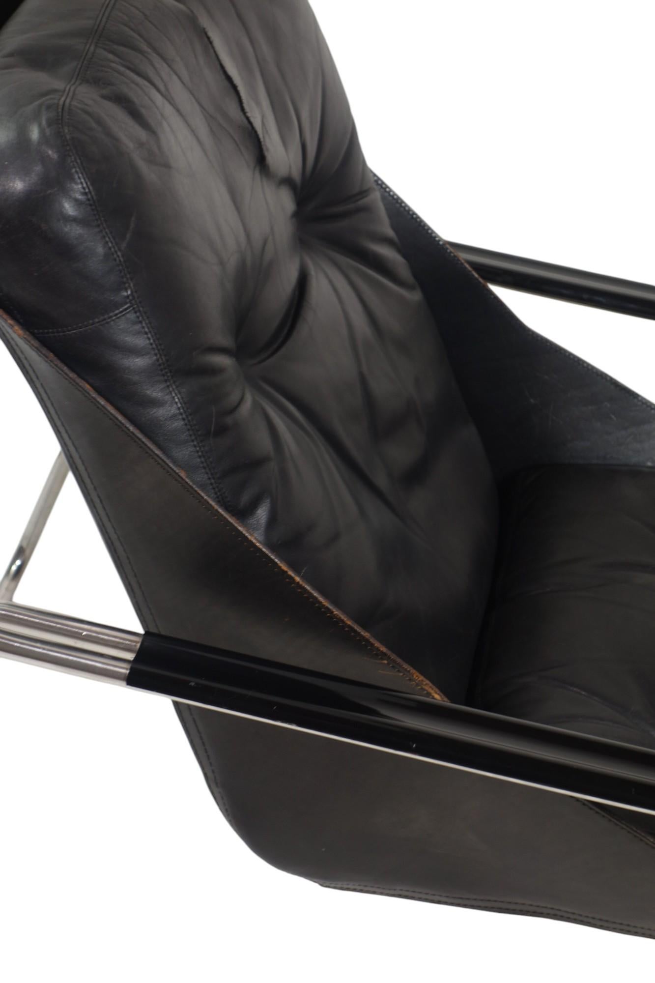 1970 Maggiolina Marco Zanuso Zanotta Design Sillón de cuero negro primera edición en venta 1