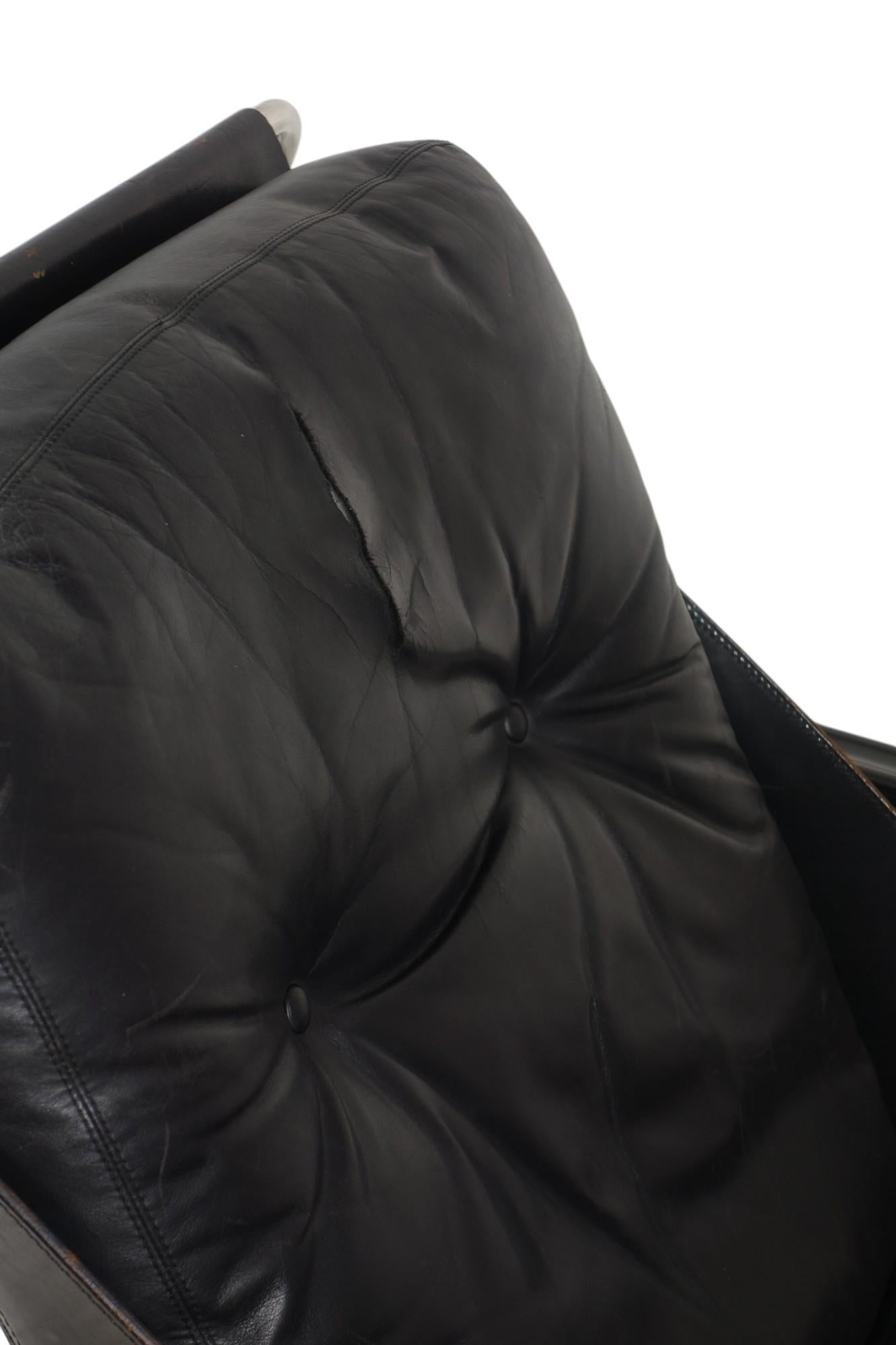 1970 Maggiolina Marco Zanuso Zanotta Design Sillón de cuero negro primera edición en venta 2
