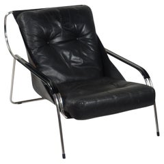 1970 Maggiolina Marco Zanuso Zanotta Design Black Leather First Edition Armchair