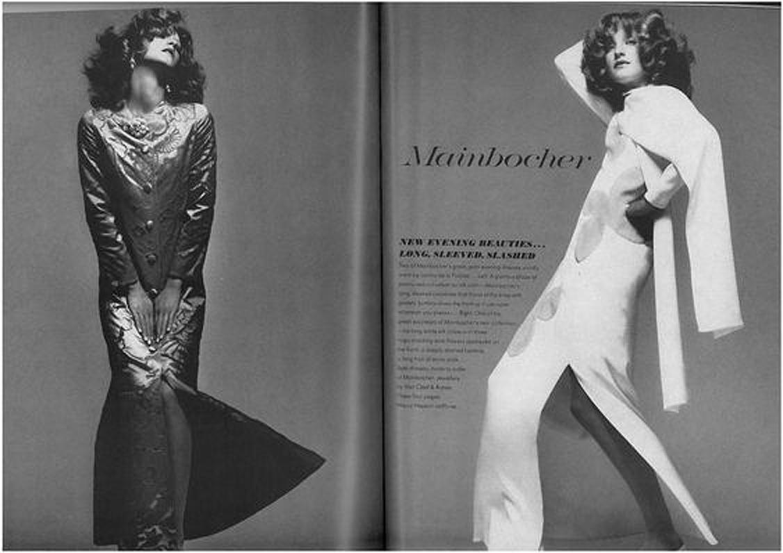 Rose Mainbocher Couture - Robe sirène vintage en soie floquée rose vif, documentée, 1970 en vente