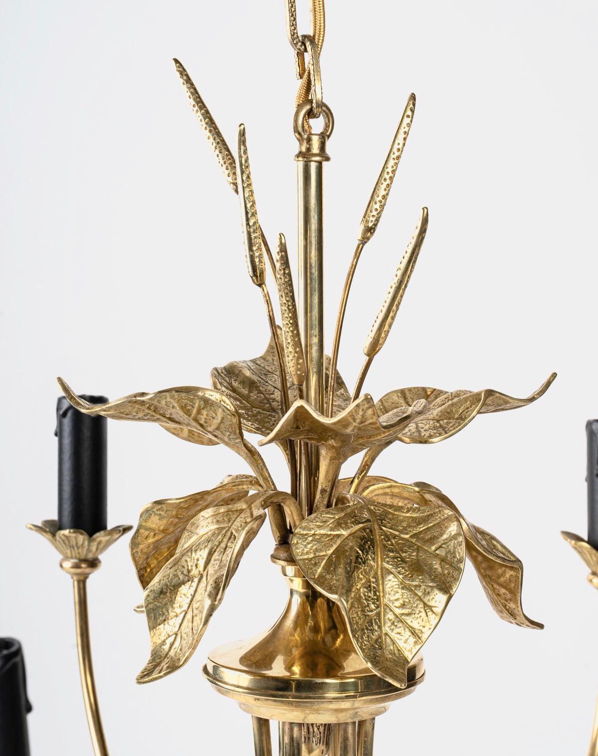 Late 20th Century 1970 Maison Charles Chandelier with Floral Decoration in Bronze