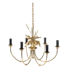1970 Maison Charles Chandelier with Floral Decoration in Bronze