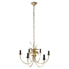 1970 Maison Charles Chandelier with Floral Decoration in Bronze