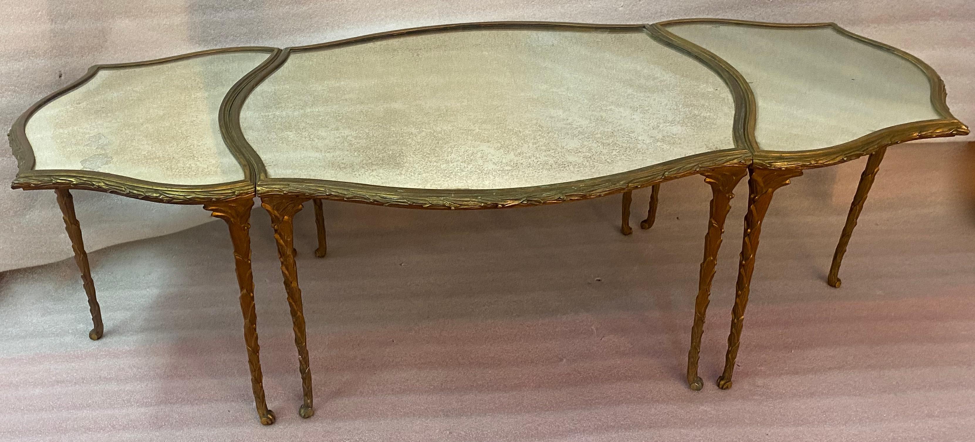 Gilt 1970′ Maison Charles Tripartite Table Crossbow Shape, Jansen or Baguès Palm Tree