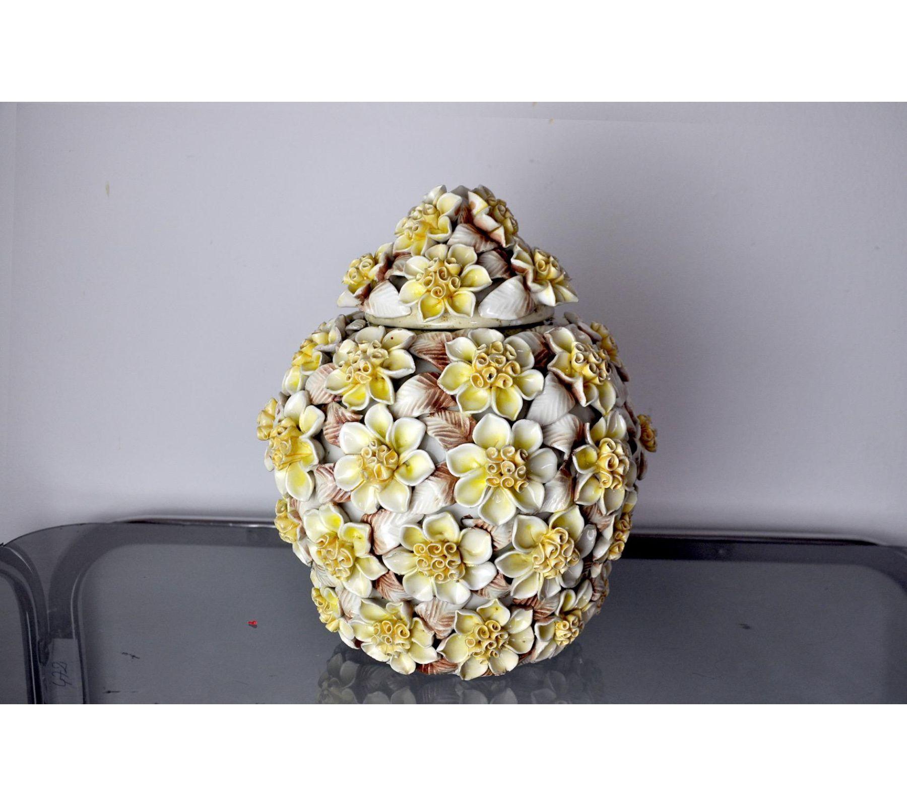 Hollywood Regency 1970 Manises Flower Ceramic Vase, Spain