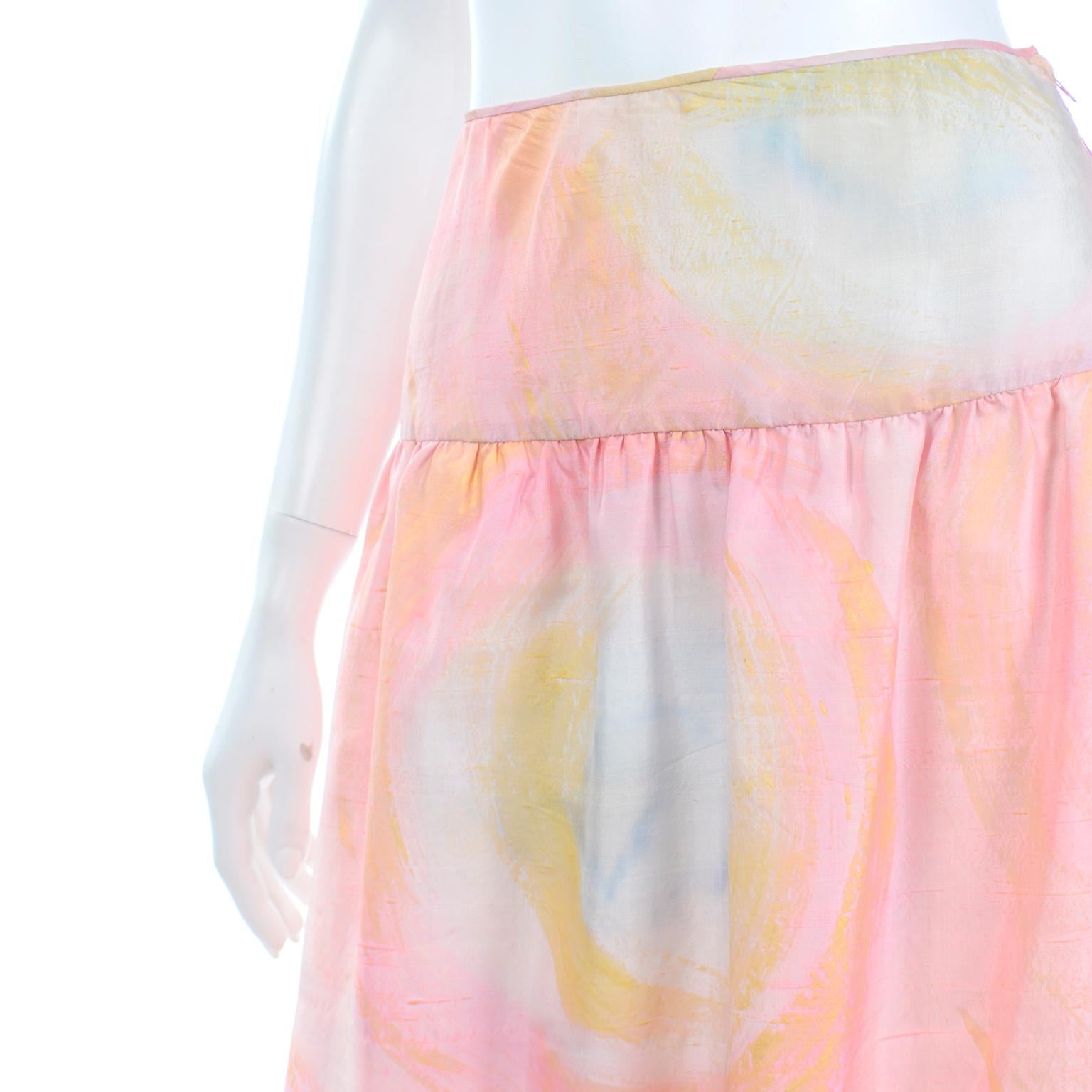 1970 Mary McFadden Vintage Silk Pink Pastel Watercolor Tye Dye Maxi Skirt For Sale 1