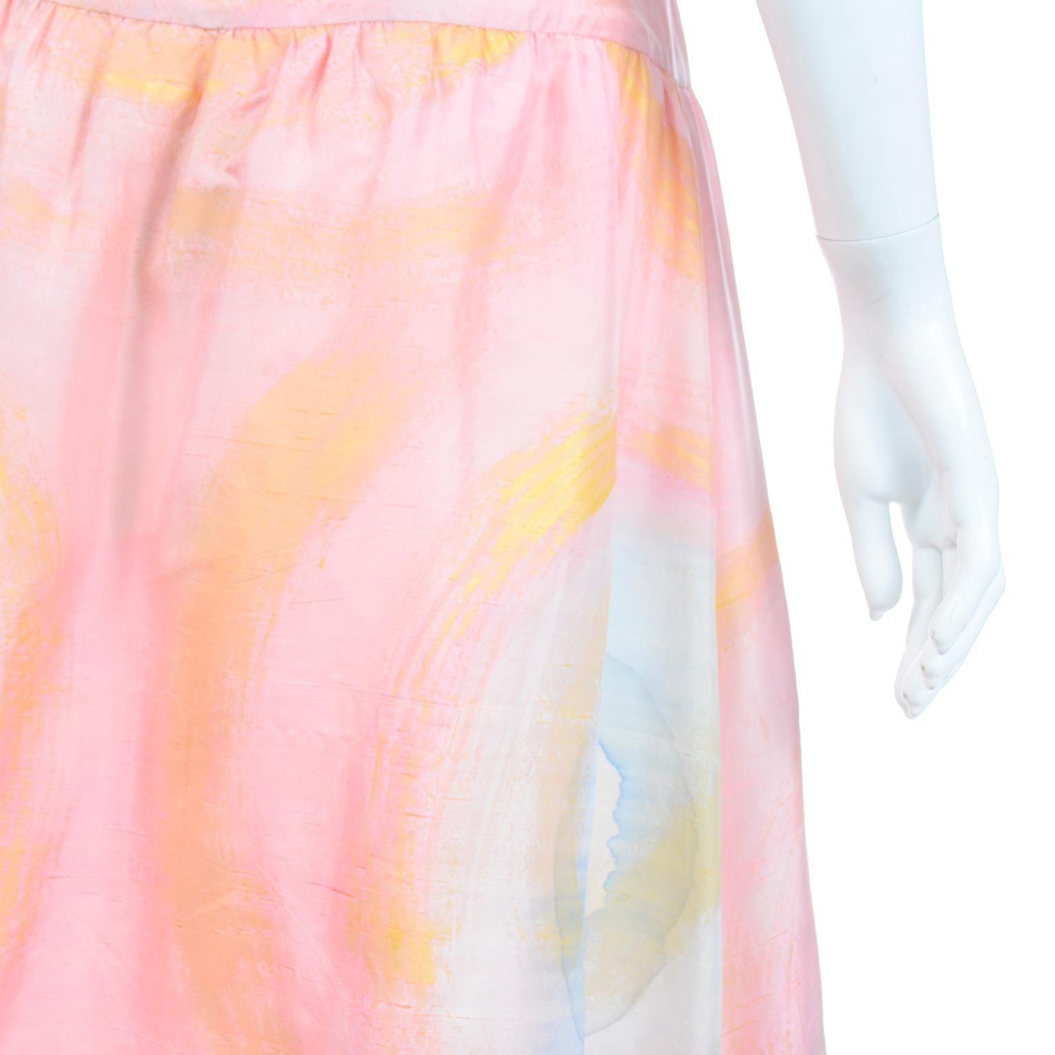 1970 Mary McFadden Vintage Silk Pink Pastel Watercolor Tye Dye Maxi Skirt For Sale 2