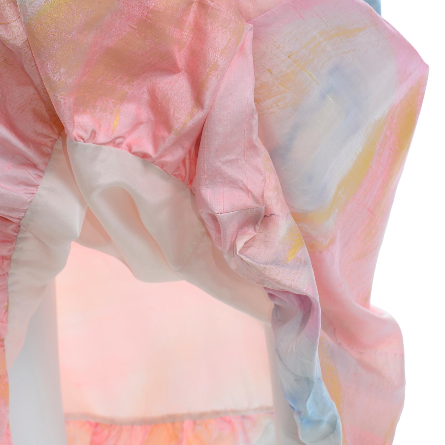 1970 Mary McFadden Vintage Silk Pink Pastel Watercolor Tye Dye Maxi Skirt For Sale 4