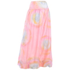 1970 Mary McFadden Vintage Silk Pink Pastel Watercolor Tye Dye Maxi Skirt