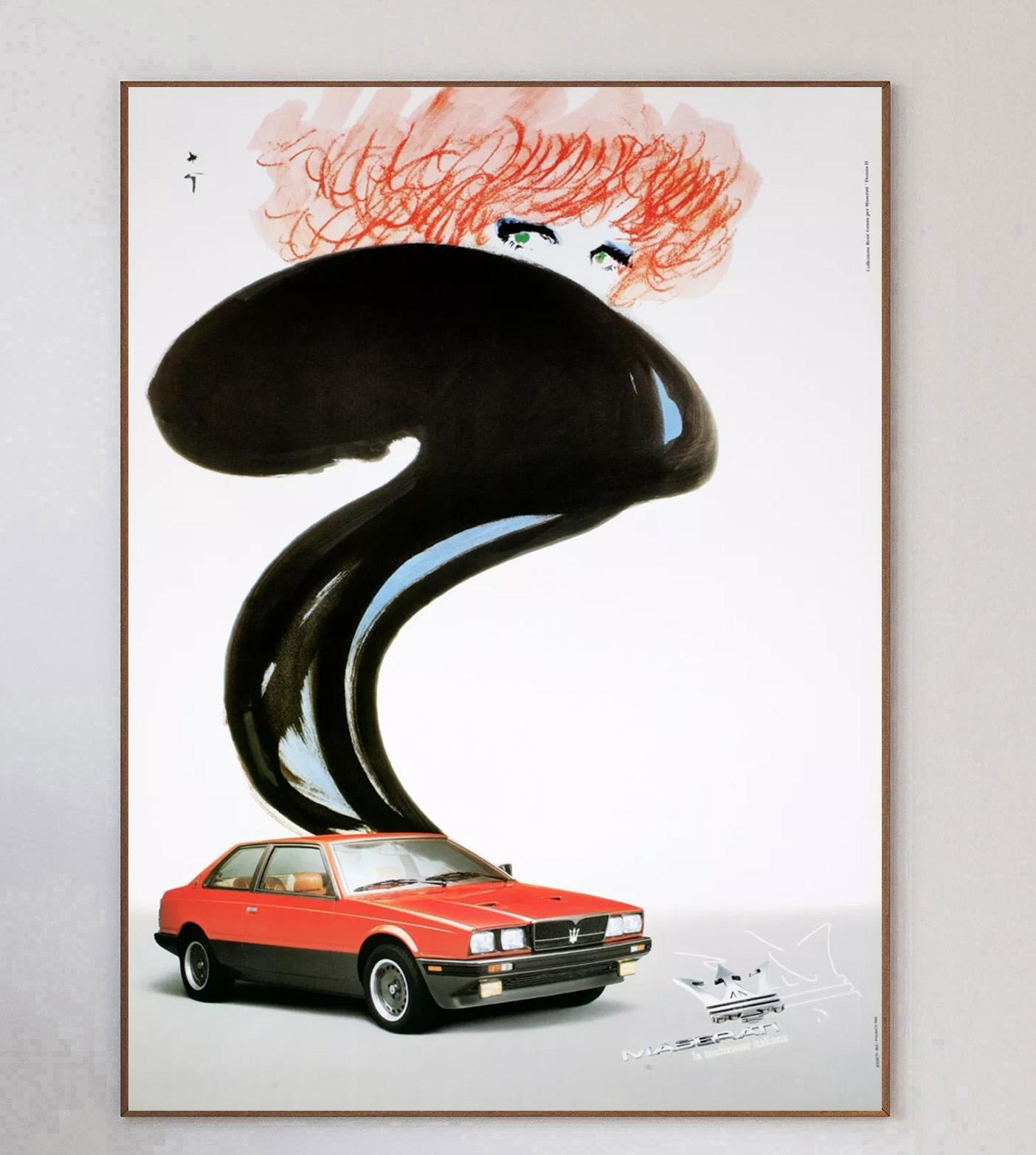 Un cartel bellamente ilustrado para el fabricante de coches de lujo Maserati, 