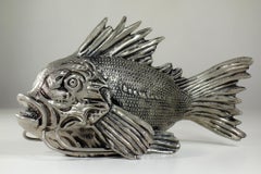 1970 Mauro Manetti Sturgeon Modern Silver Pewter Metal Fish Sculpture