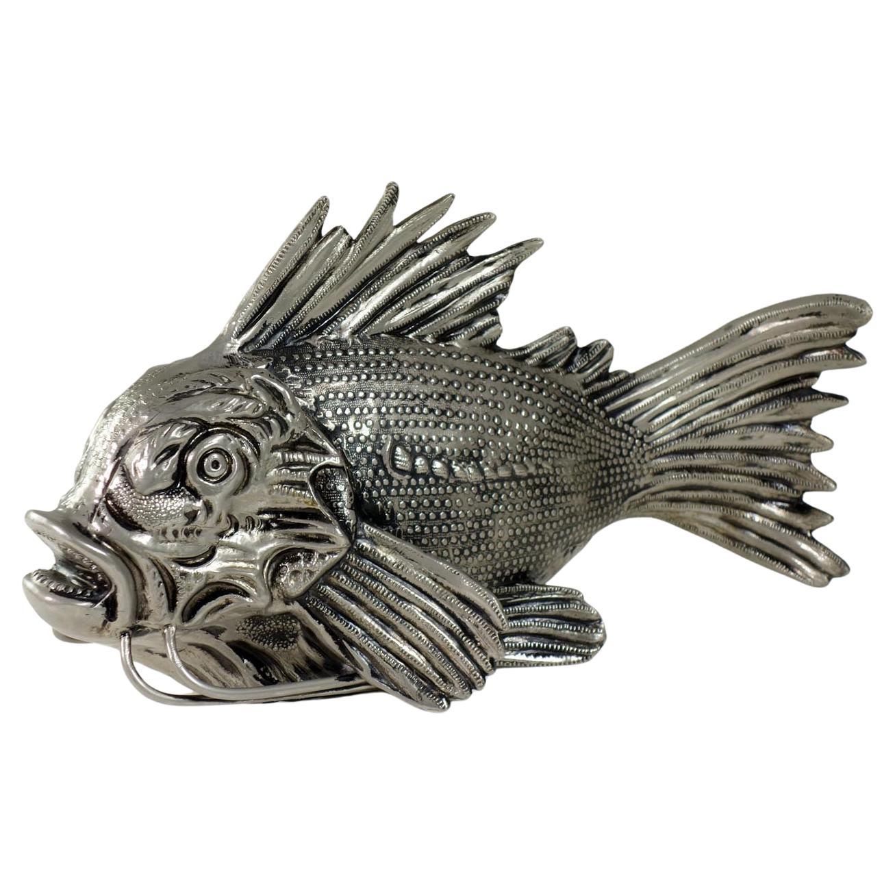 1970 Mauro Manetti Sturgeon Modern Silver Pewter Metal Fish Sculpture