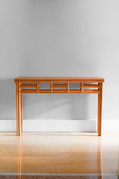 1970 McGuire Bamboo console 1970, with leather bindings and wooden top
