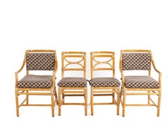 1970 McGuire Juegos de ratán Mesa de comedor extensible abatible y cuatro sillas