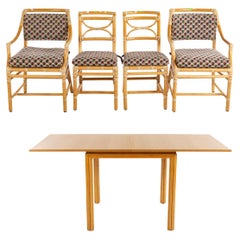 1970 McGuire Rattan Games Flip Top Extension Dining Table and Four Chair Dining