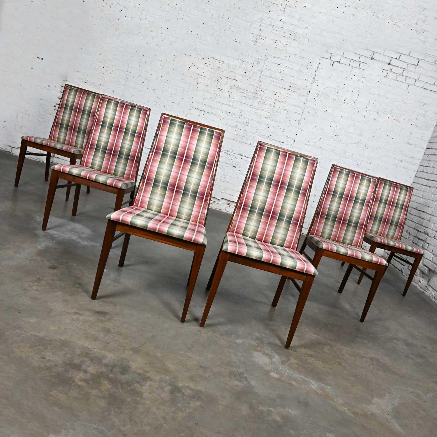 1970 MCM Dillingham Espirit Line Walnut Dining Chairs by Merton Gershun Set of 6 In Good Condition In Topeka, KS