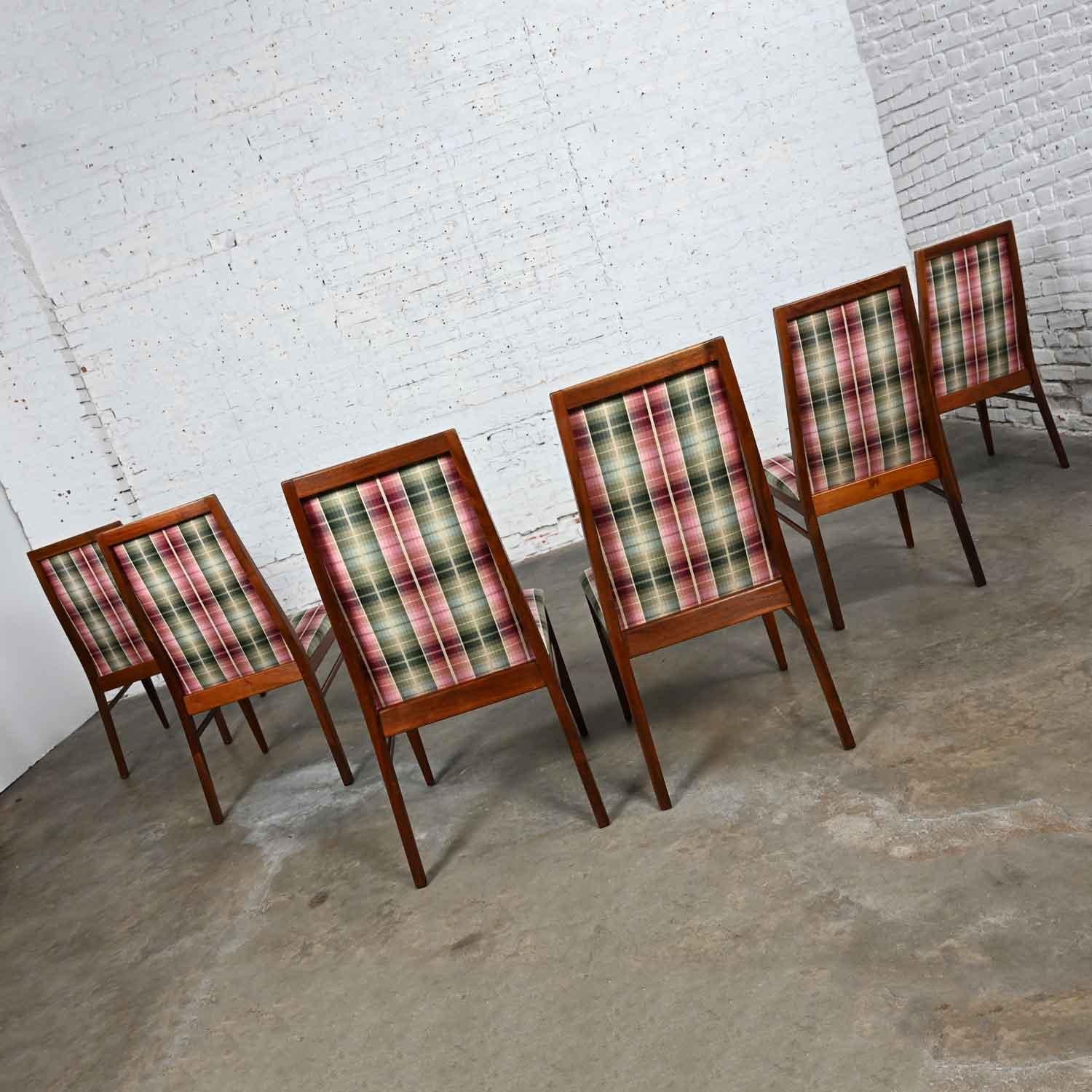 Fabric 1970 MCM Dillingham Espirit Line Walnut Dining Chairs by Merton Gershun Set of 6