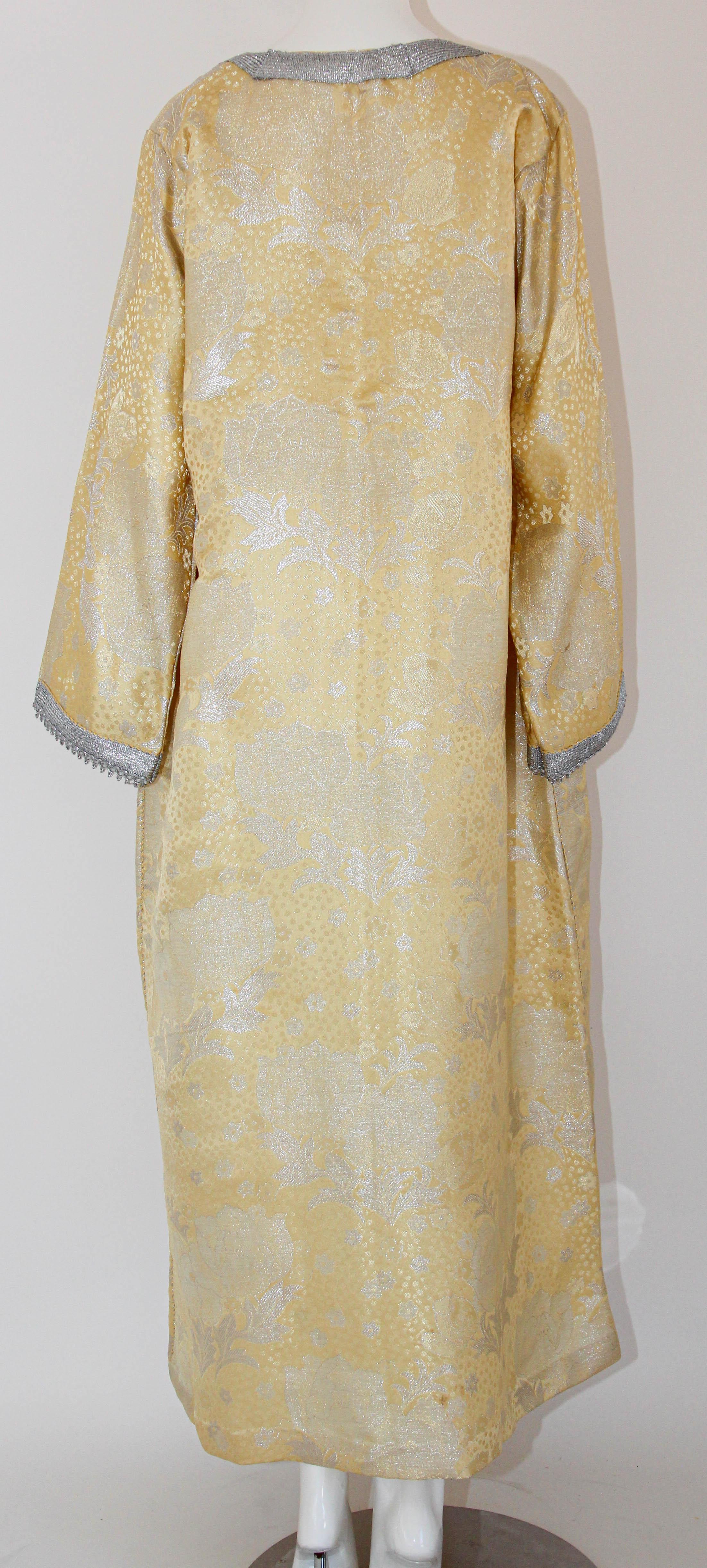 1970 Metallic Gold and Silver Brocade Maxi Dress Caftan Gown Kaftan For Sale 5