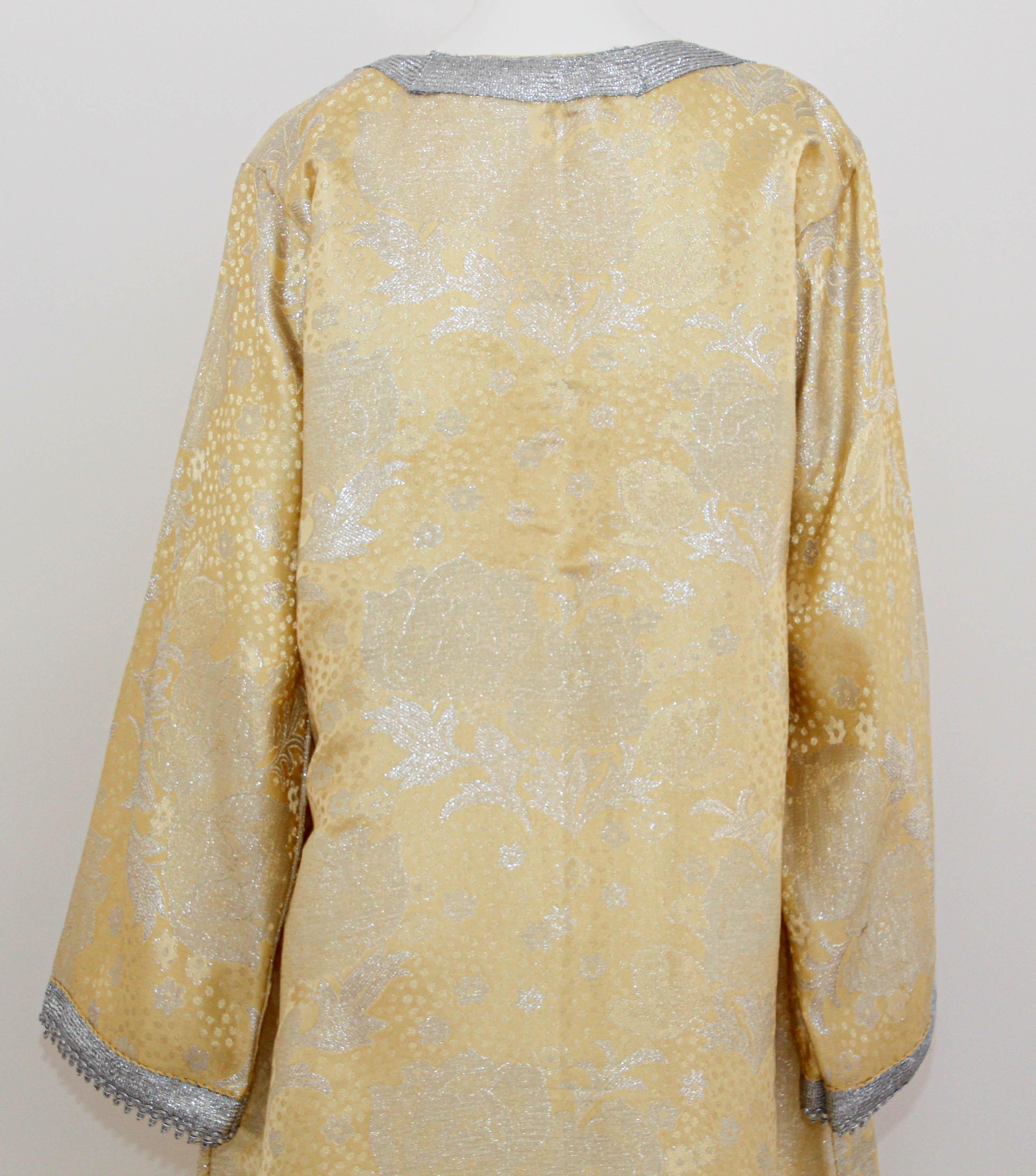1970 Metallic Gold and Silver Brocade Maxi Dress Caftan Gown Kaftan For Sale 6