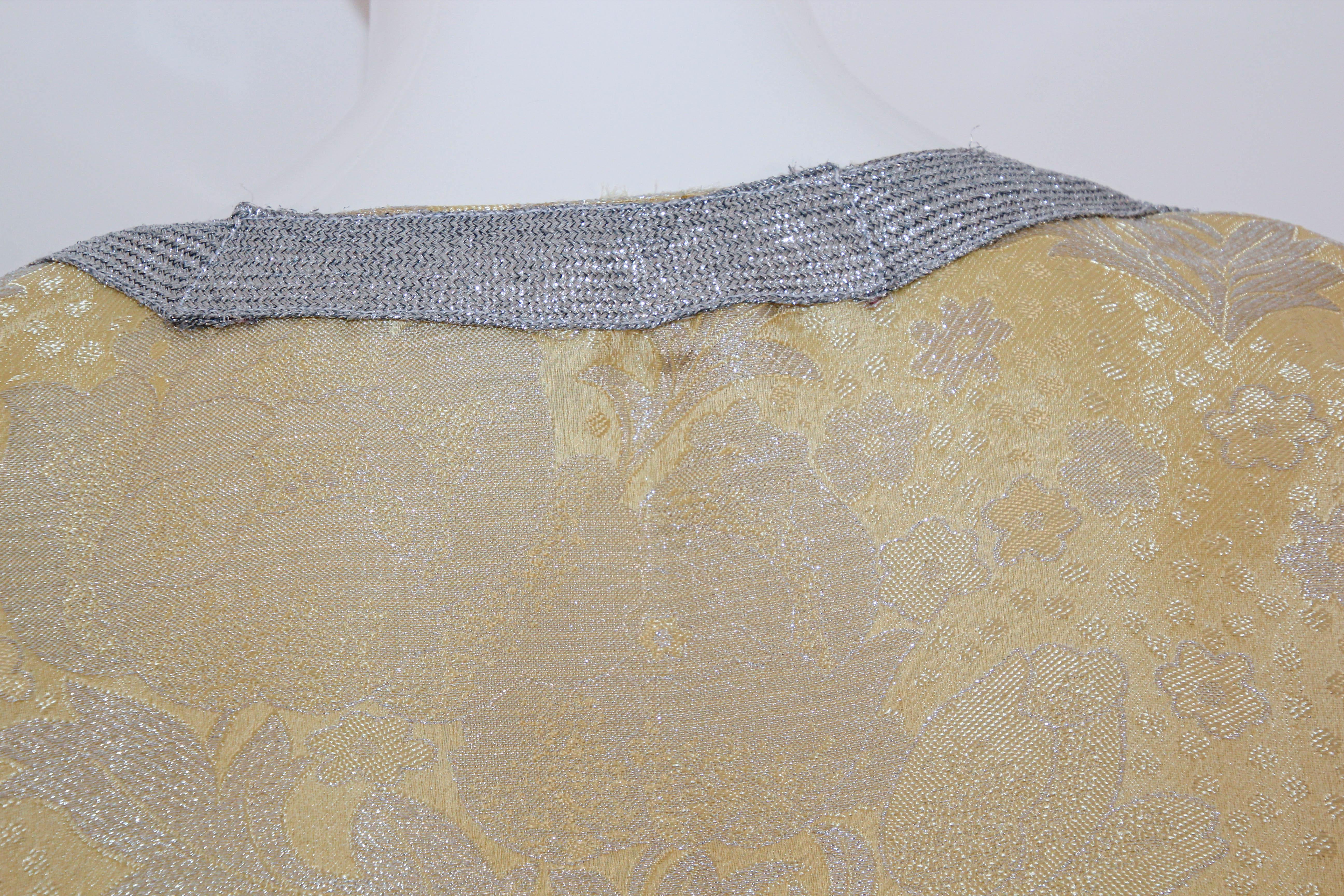 1970 Metallic Gold and Silver Brocade Maxi Dress Caftan Gown Kaftan For Sale 8