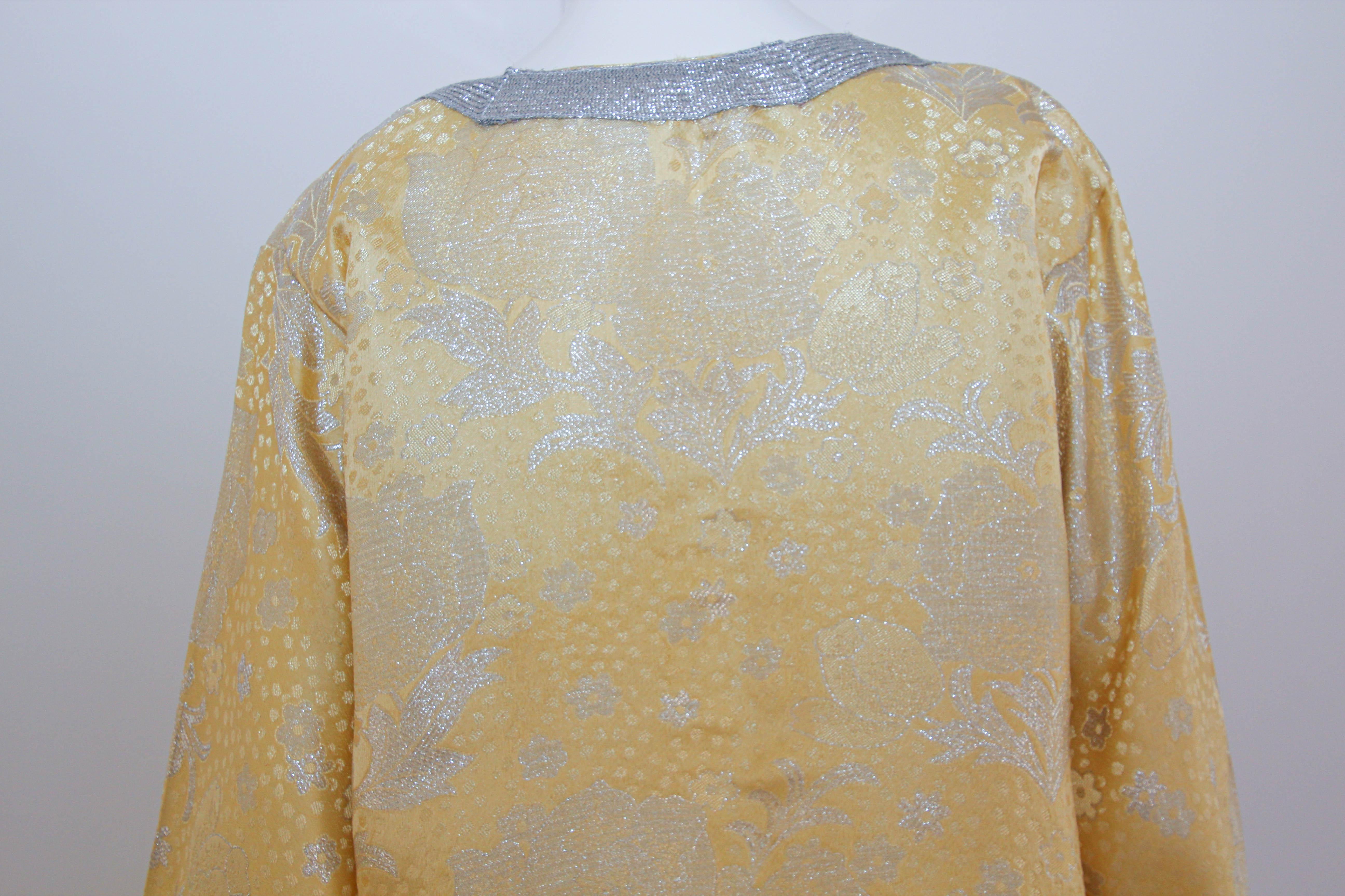 1970 Metallic Gold and Silver Brocade Maxi Dress Caftan Gown Kaftan For Sale 9