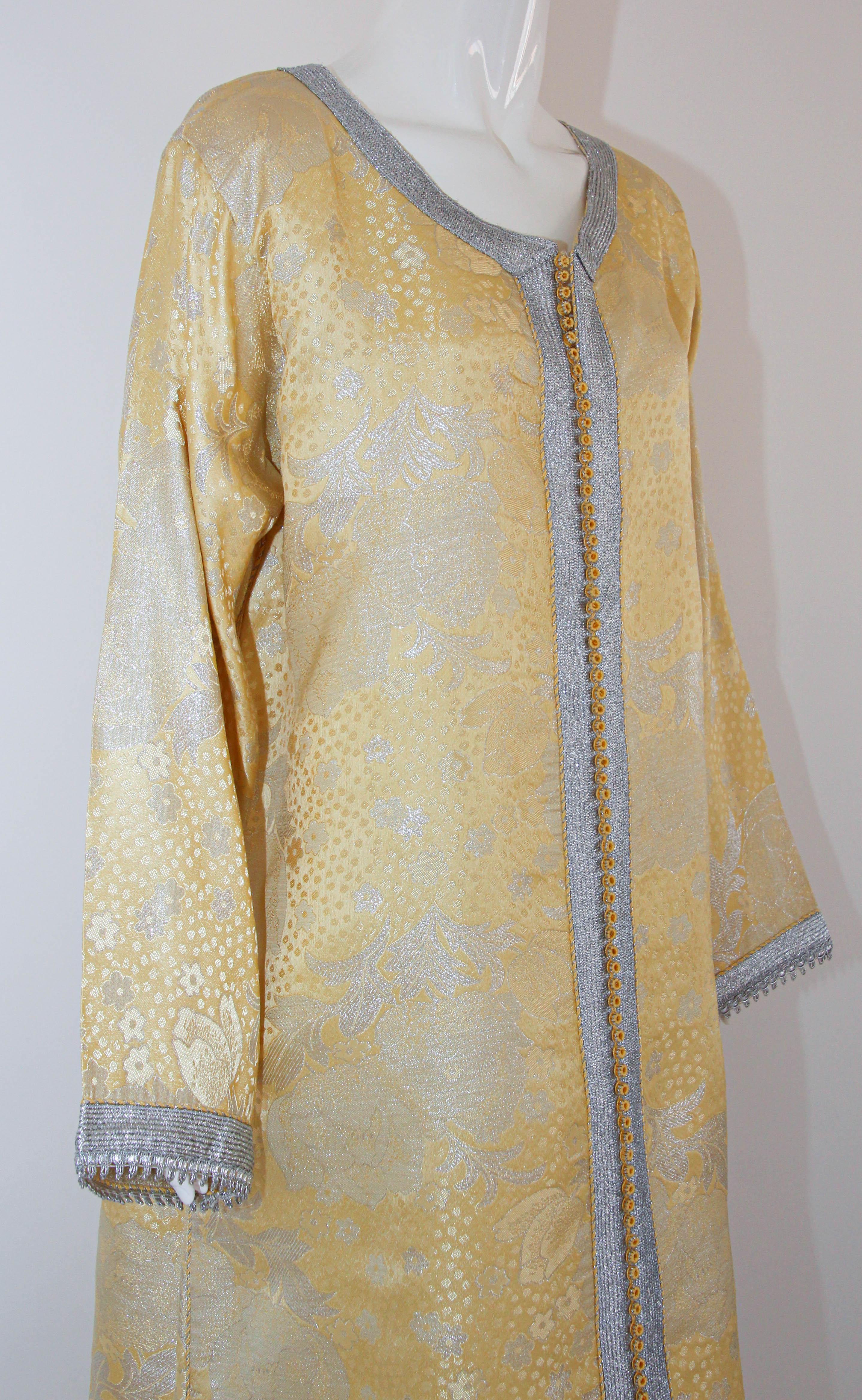 1970 Metallic Gold and Silver Brocade Maxi Dress Caftan Gown Kaftan For Sale 11