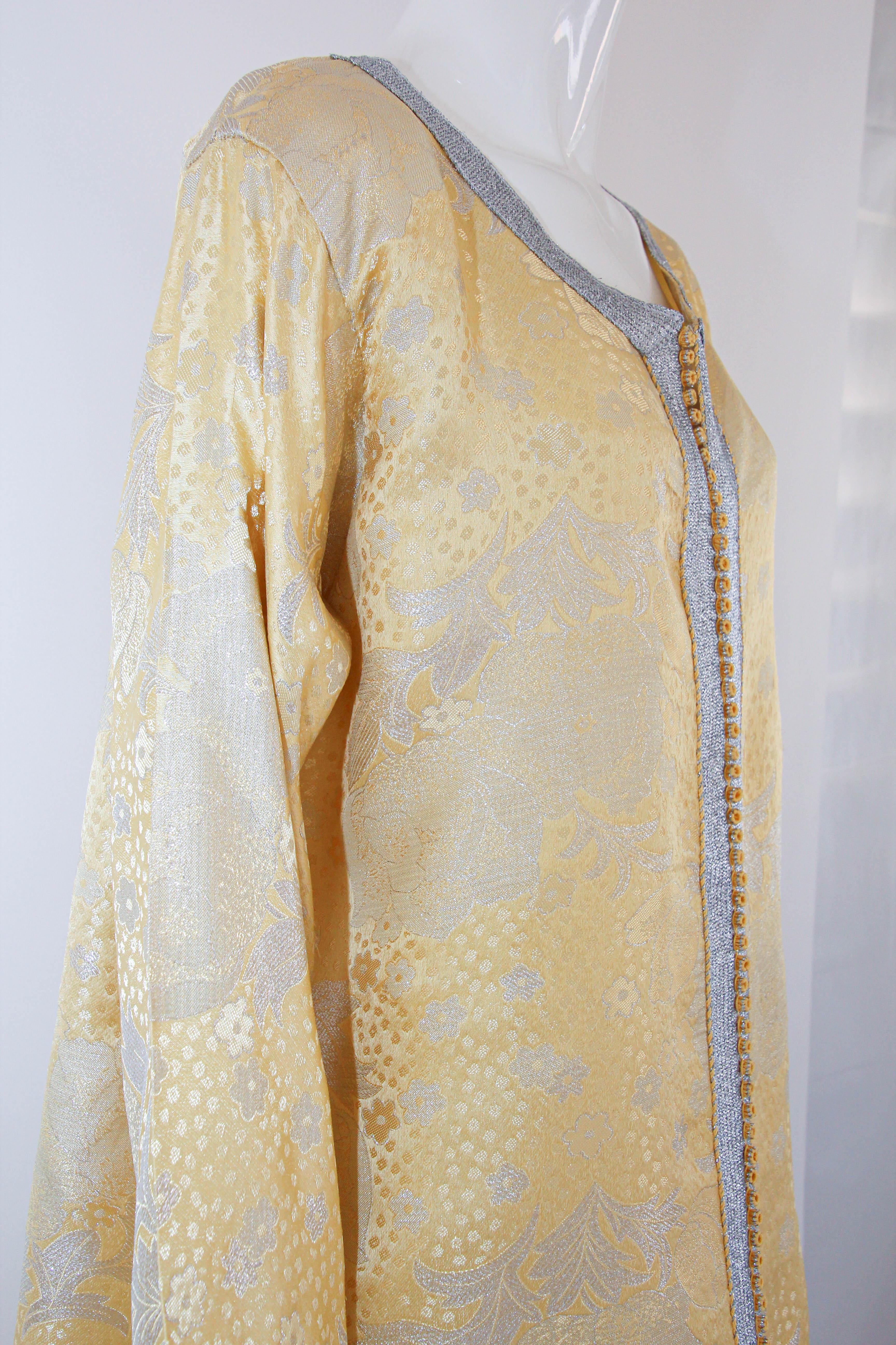 1970 Metallic Gold and Silver Brocade Maxi Dress Caftan Gown Kaftan For Sale 12