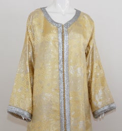 1970 Metallic Gold and Silver Brocade Maxi Dress Caftan Gown Kaftan