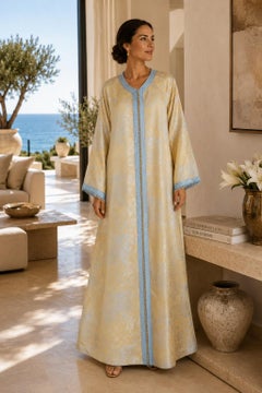 1970 Metallic Gold and Silver Brocade Maxi Dress Caftan Gown Kaftan