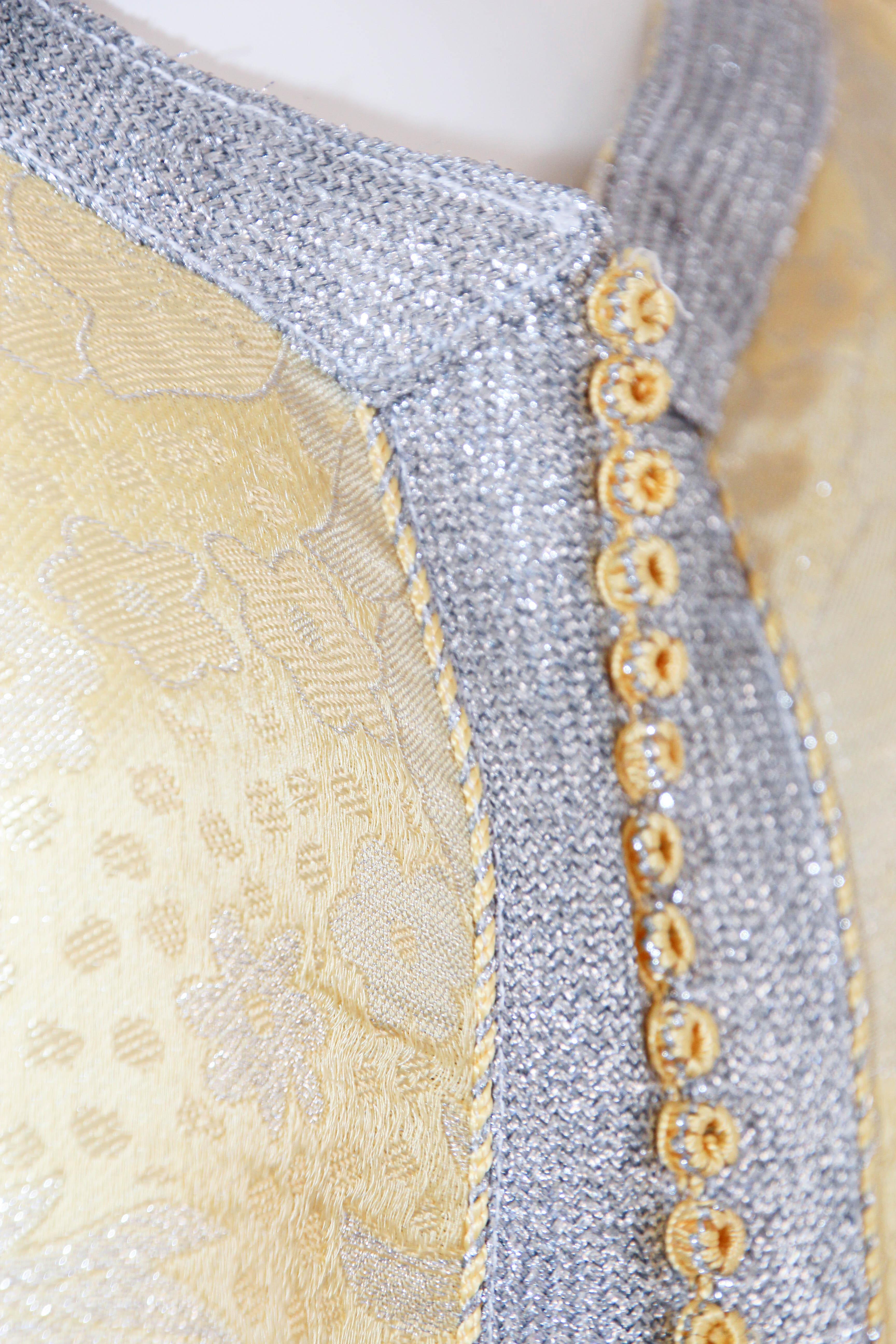 1970 Metallic Gold and Silver Brocade Maxi Dress Caftan Gown Kaftan For Sale 1