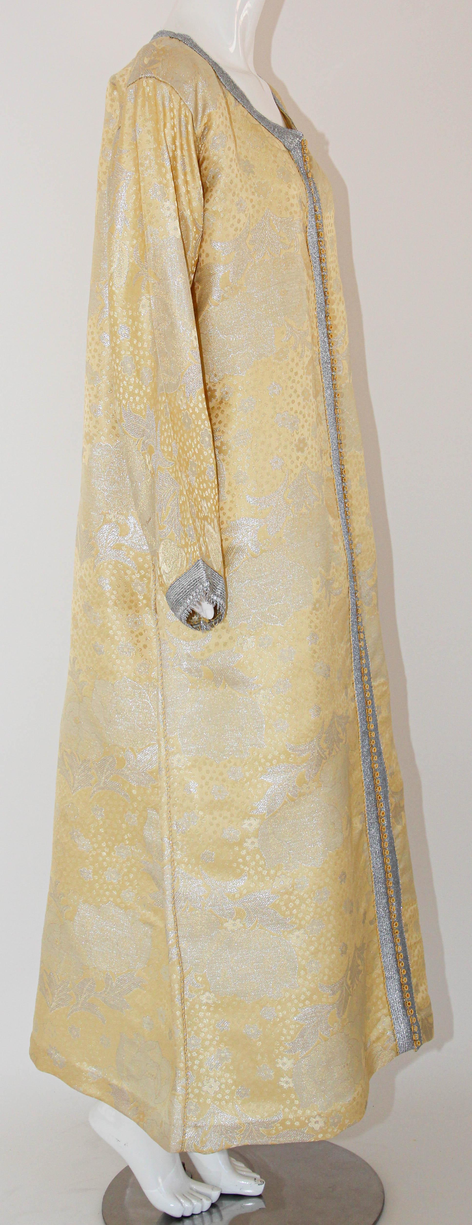 1970 Metallic Gold and Silver Brocade Maxi Dress Caftan Gown Kaftan For Sale 3
