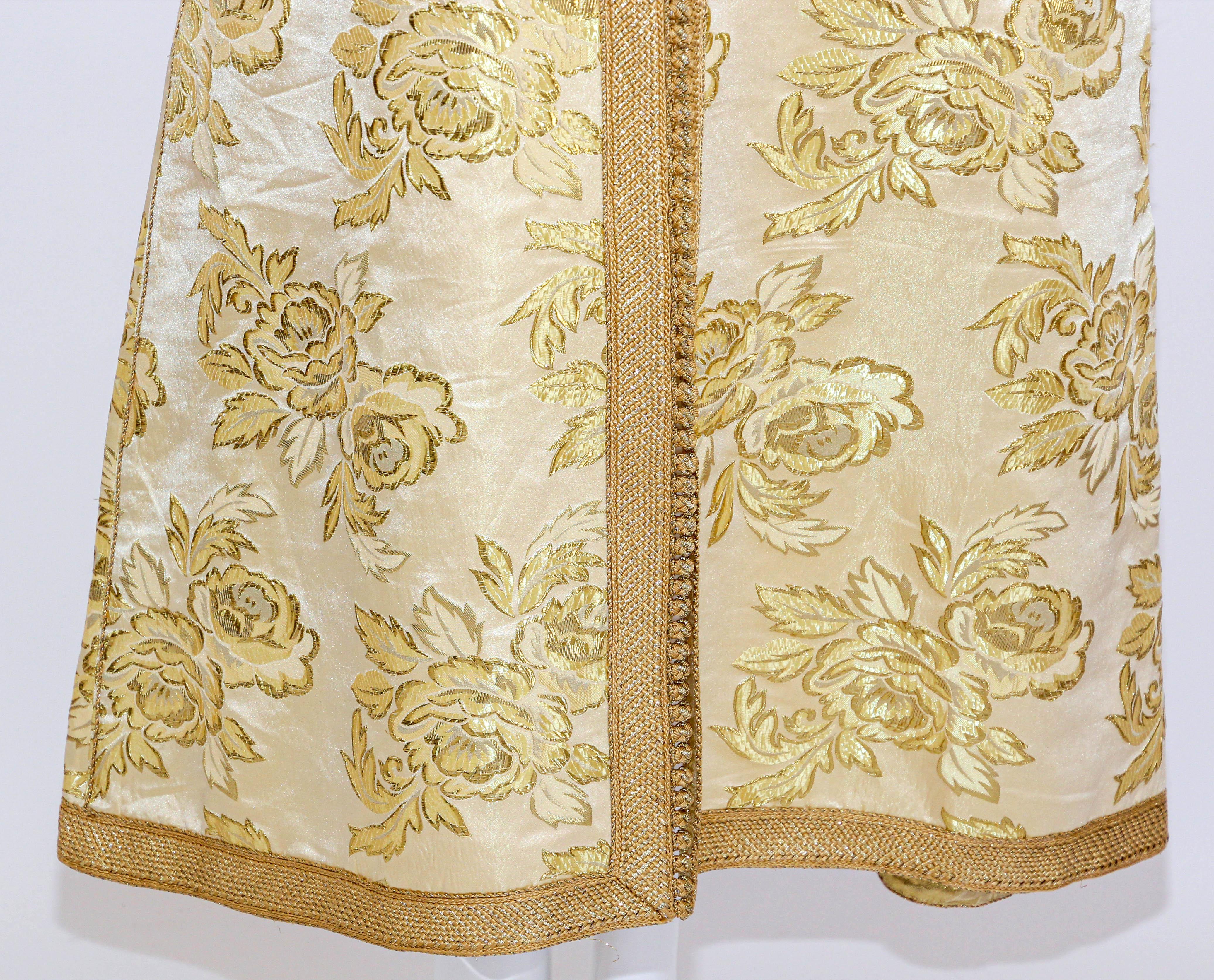 1970 Metallic Gold Brokat Maxikleid Kaftan Vintage Kleid im Angebot 13