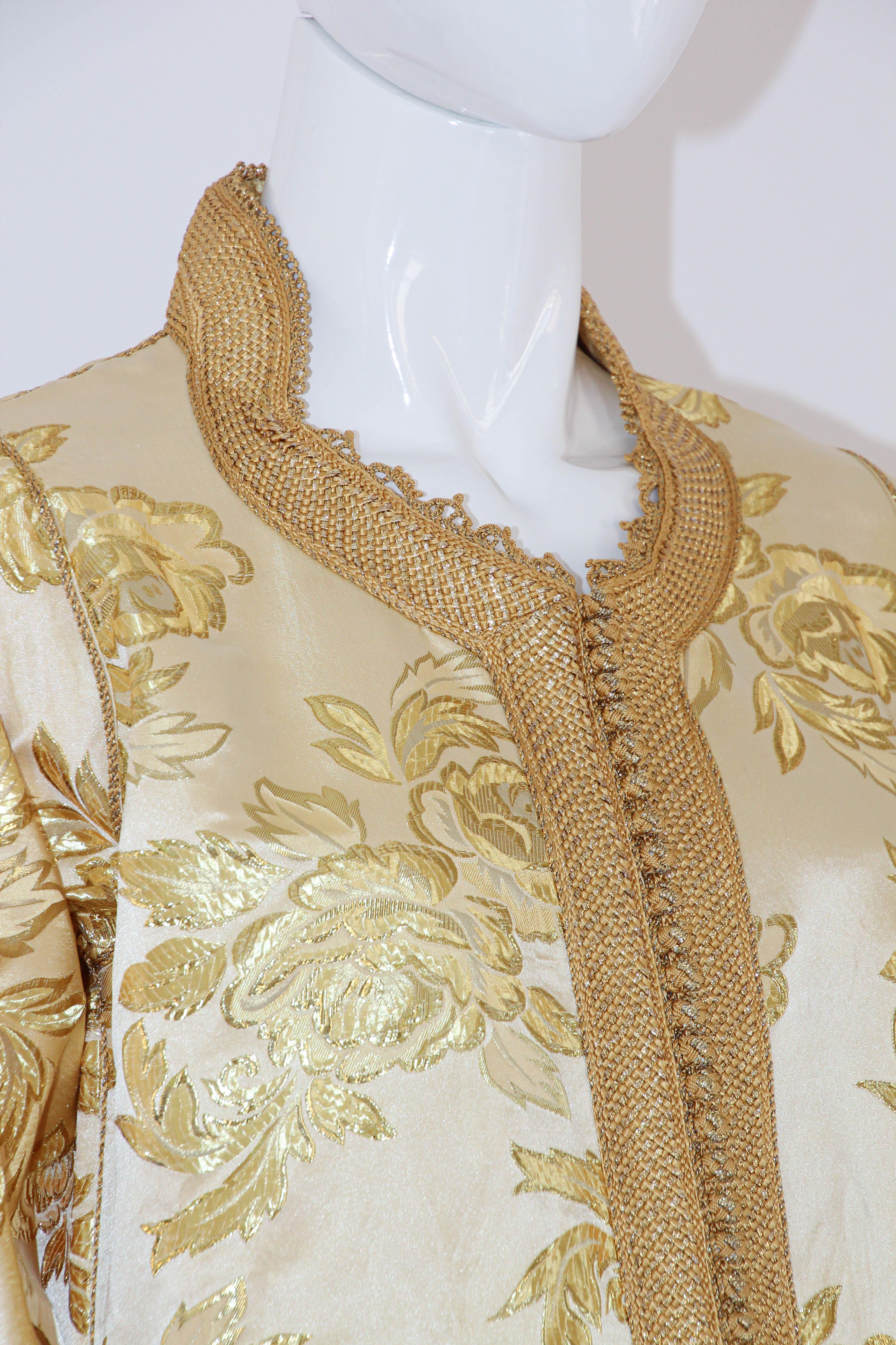 Women's or Men's 1970 Metallic Gold Brocade Maxi Dress Caftan Vintage Gown Kaftan For Sale