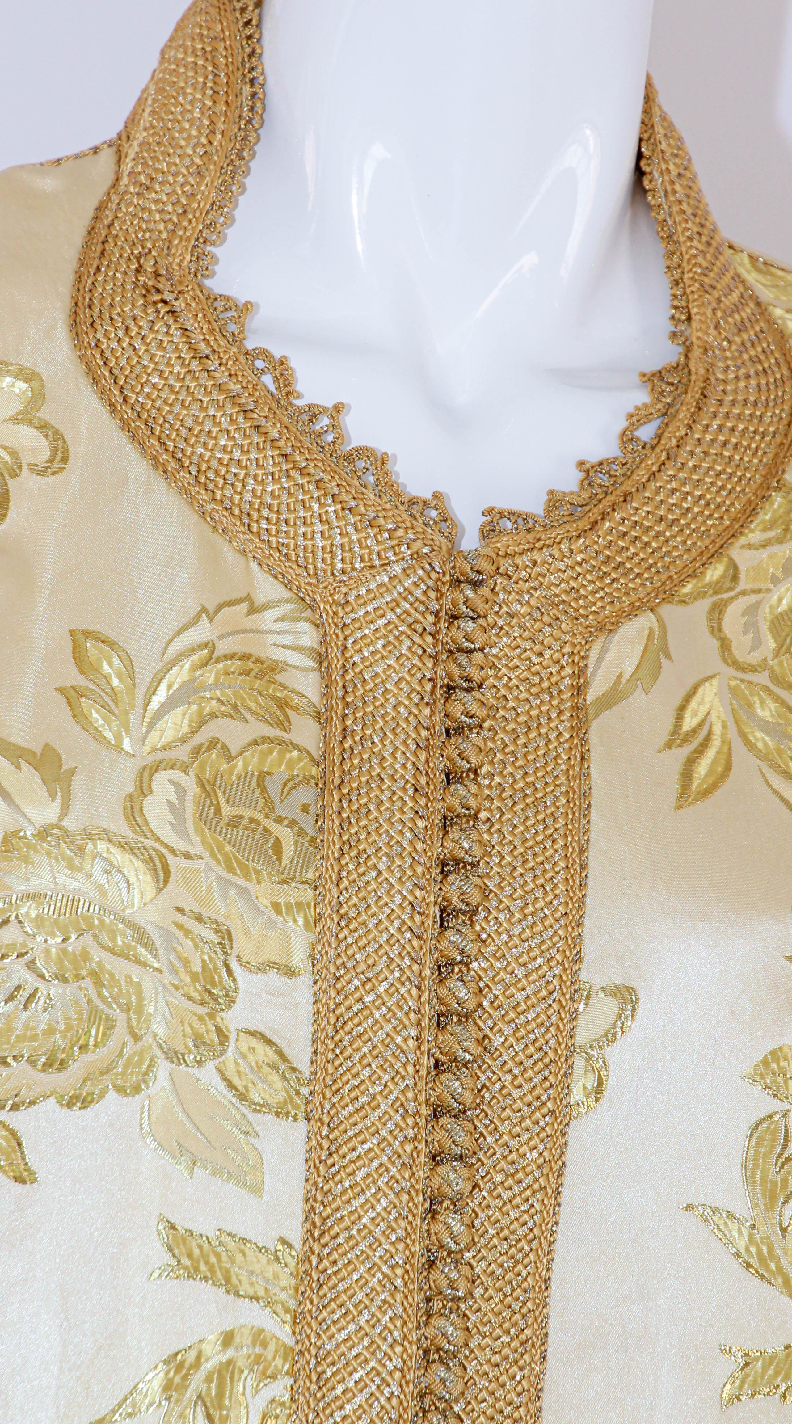 1970 Metallic Gold Brokat Maxikleid Kaftan Vintage Kleid im Angebot 2