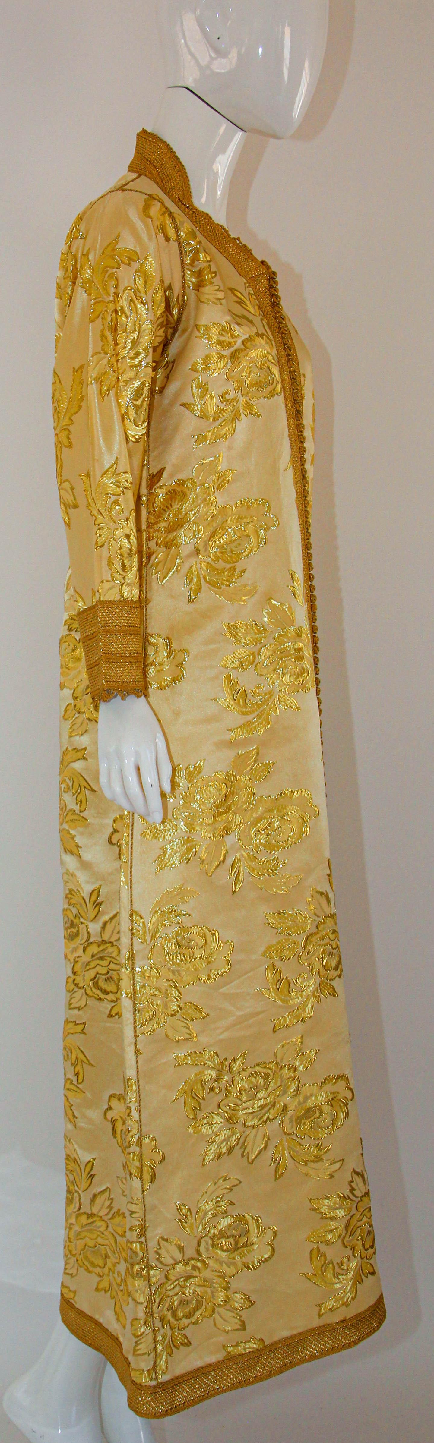 1970 Metallic Gold Brokat Maxikleid Kaftan Vintage Kleid im Angebot 4
