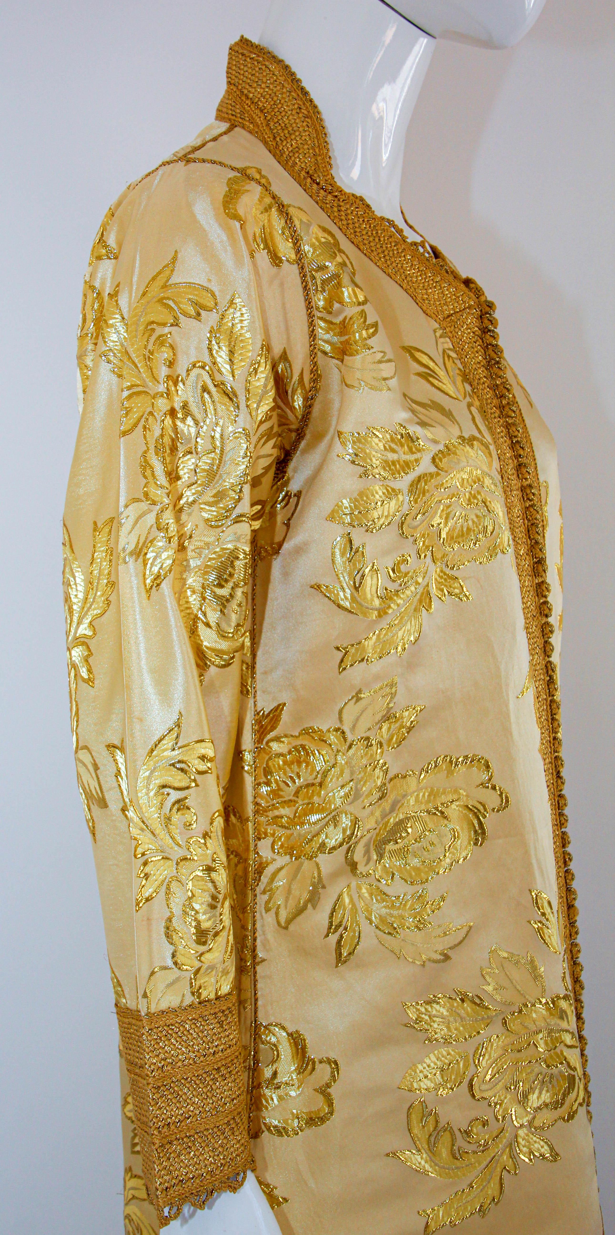 1970 Metallic Gold Brocade Maxi Dress Caftan Vintage Gown Kaftan en vente 5