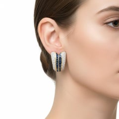 1970 Mid-century 18kt Gold Earrings with 11.70 CTW in Diamonds & Sapphires