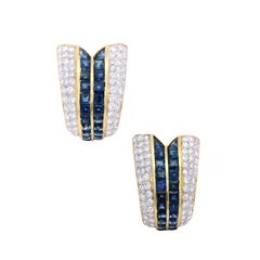 1970 Mid-century 18kt Gold Earrings with 11.70 CTW in Diamonds & Sapphires