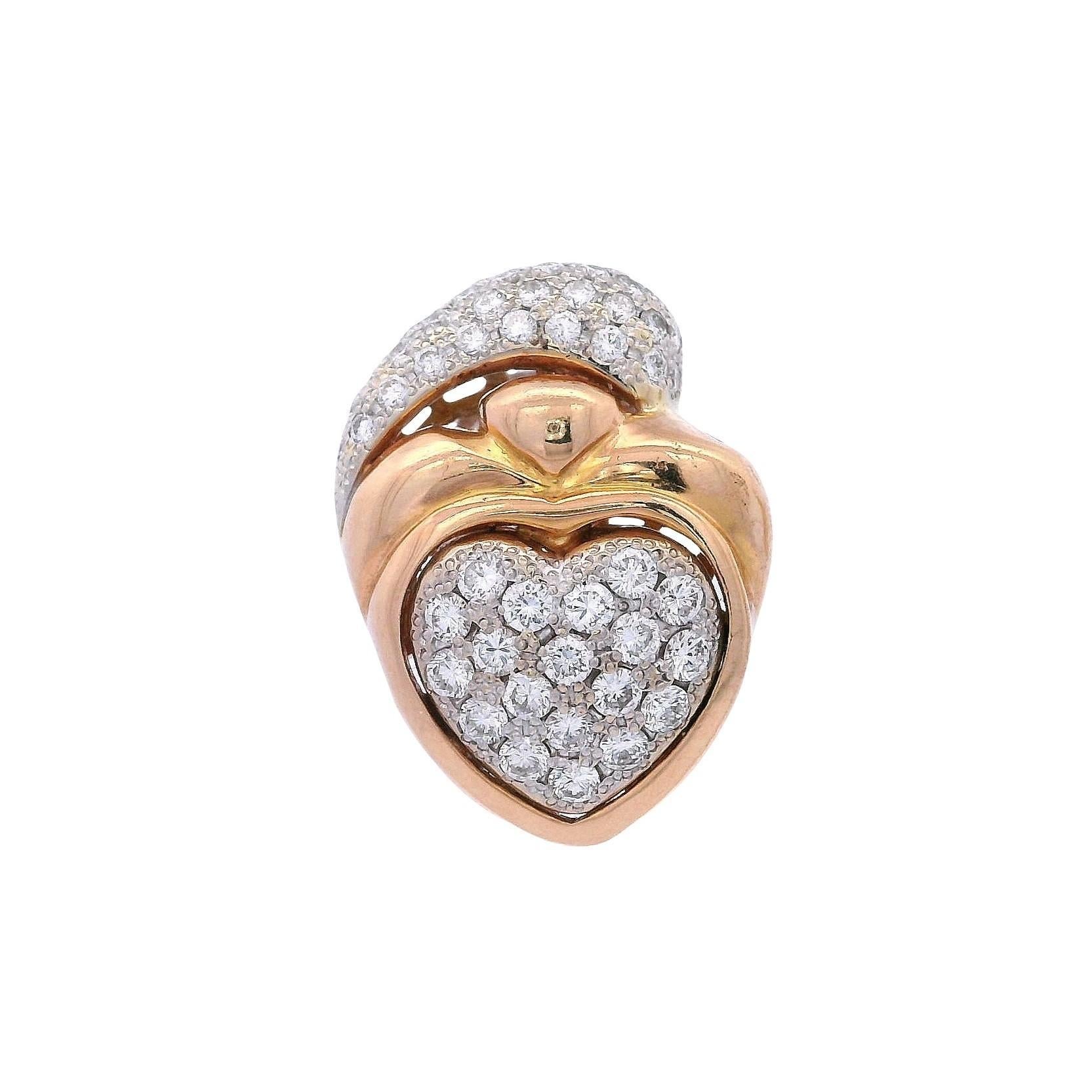 Orecchini a cuore in oro giallo 18 carati del 1970 con 2,25 carati di diamanti in vendita 5
