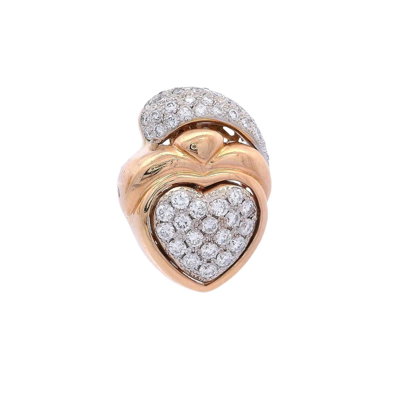 Orecchini a cuore in oro giallo 18 carati del 1970 con 2,25 carati di diamanti in vendita 4