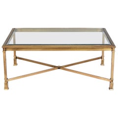 1970 Mid Century Brass Glass Top Coffee Cocktal Table