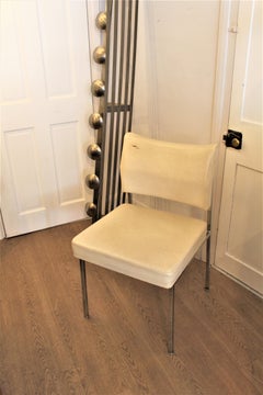 1970's Mid Century Chrome Steel Cream Skai Faux Leather Dining Desk Design Chair