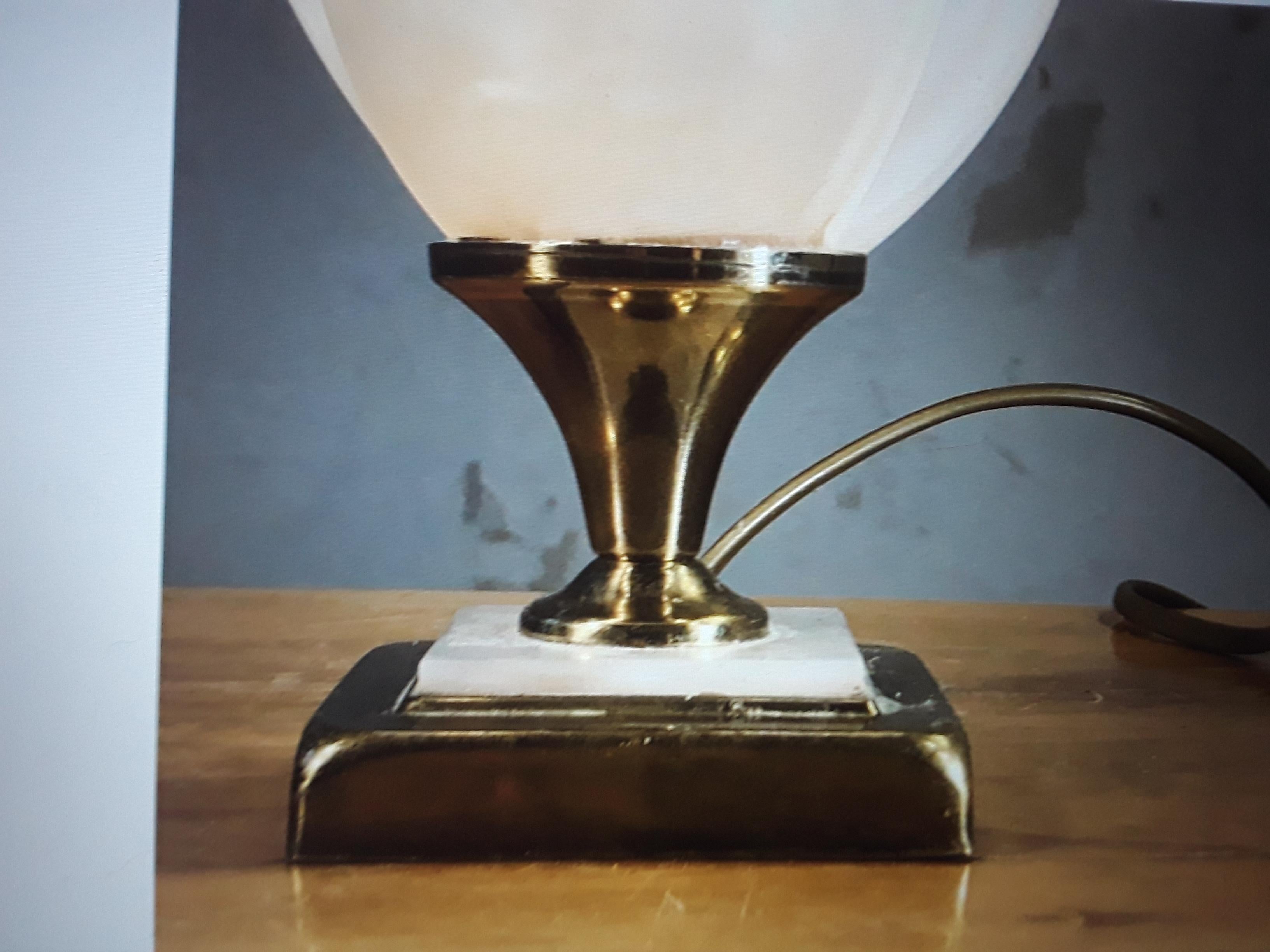French 1970 Mid Century Modern Maison Rougier Opalescent Table Lamp For Sale